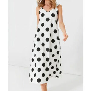 Tuckernuck Dress XS Pomander Place Conrad Polka Dot Maxi Long Aline White Black